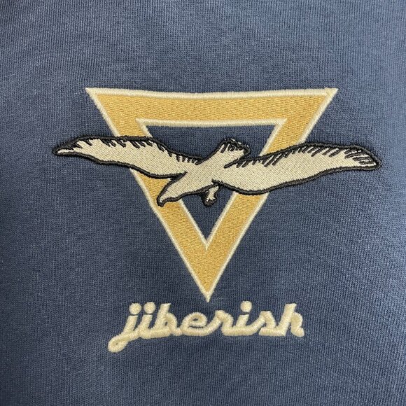 Jiberish Sweatshirt Hoodie Drawstring Size Medium Navy Blue Embroidered Unisex - Picture 9 of 13